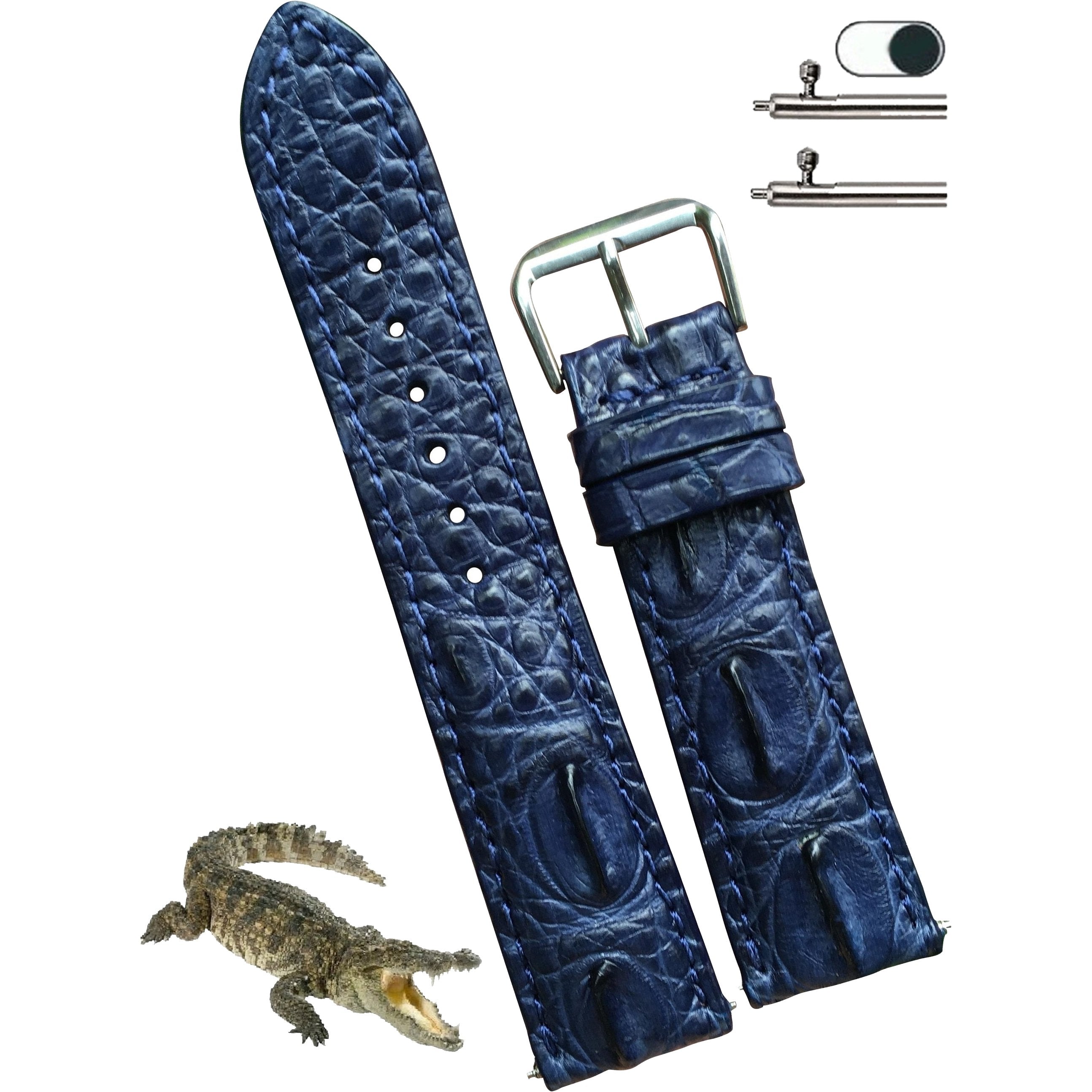 vinacreations Navy Blue Alligator Leather Watch Band | Crocodile Quick Release Replacement Wristwatch Strap | DH-39, Navy Blue / 22mm/20mm / Regular Length (125mm