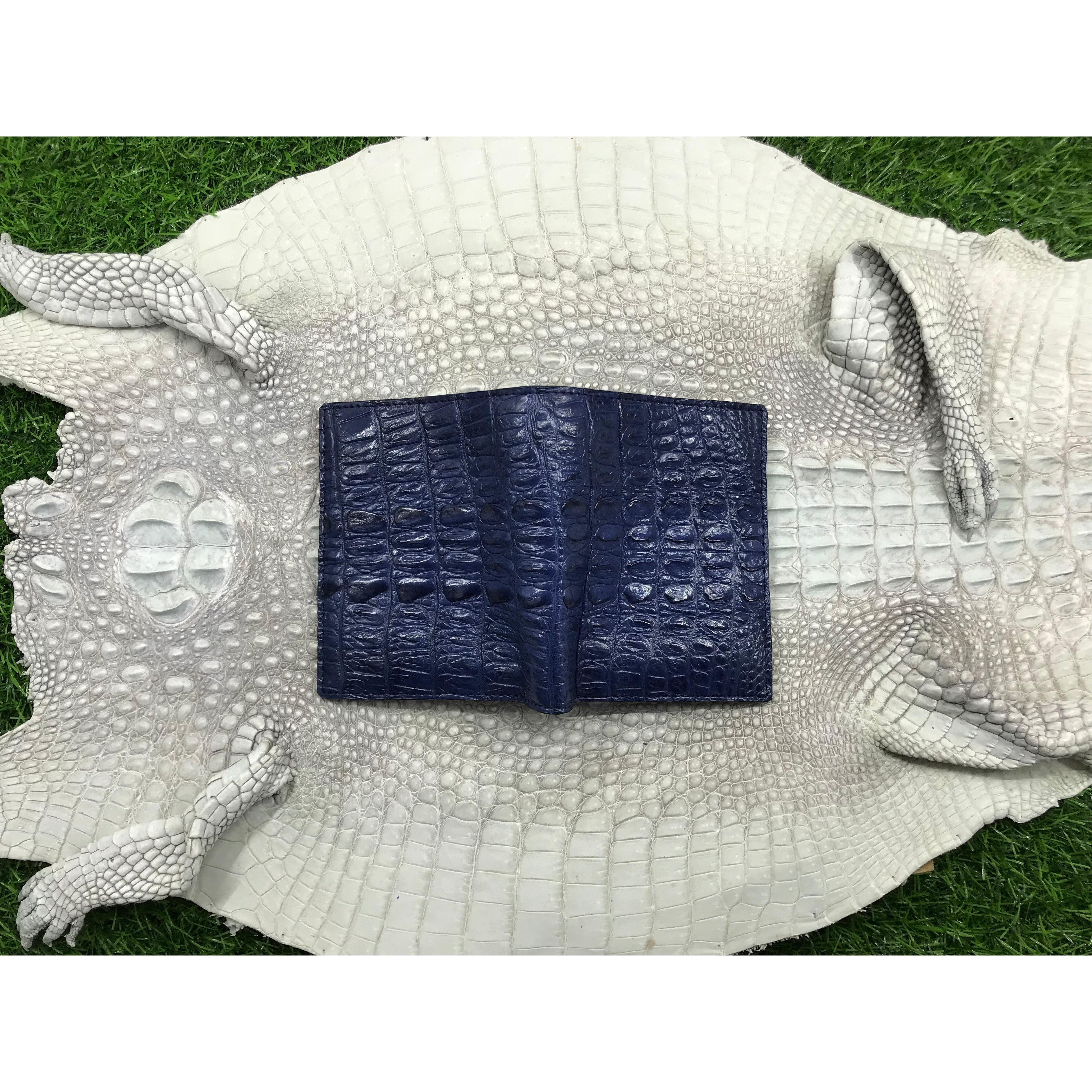 Navy Blue Alligator Skin Bifold Vertical Wallet For Men | Handmade Crocodile Leather Wallet RFID Blocking | VL5684 - Vinacreations