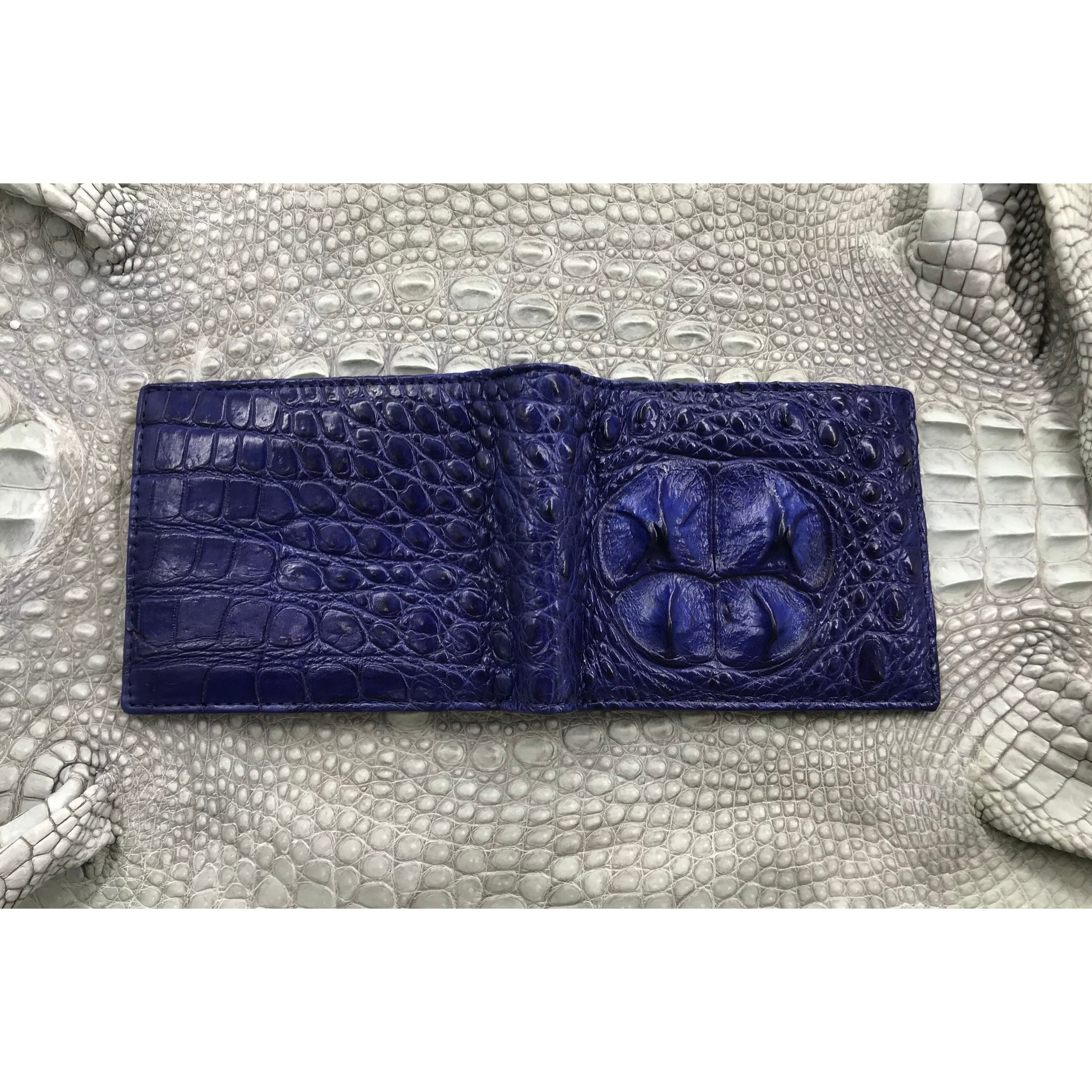 Navy Blue Alligator Skin Bifold Wallet For Men | Handmade Crocodile Leather Wallet RFID Blocking | VL4552 - Vinacreations