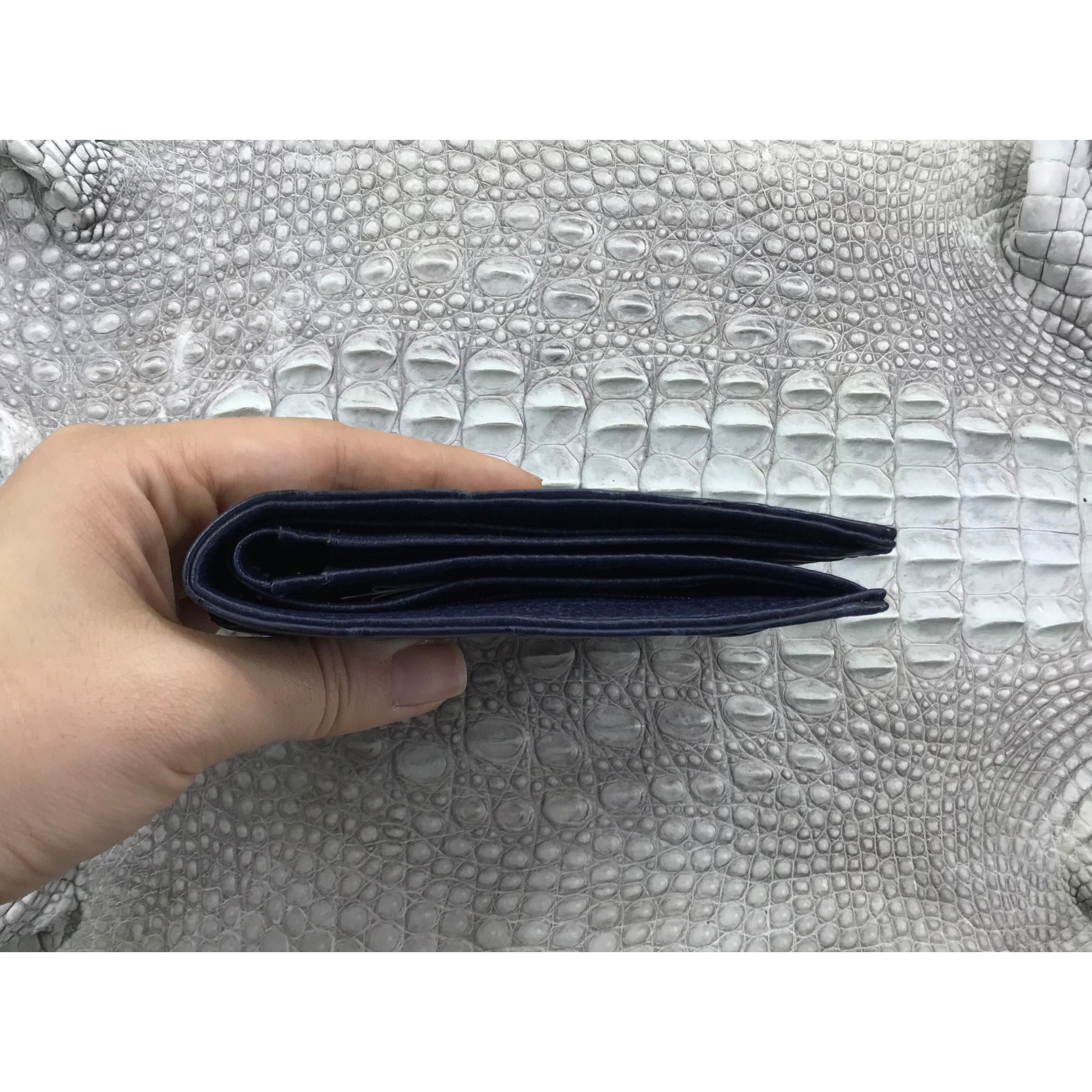 Best Genuine Navy Blue Leather Alligator Bifold Wallet RFID Blocking –  Vinacreations