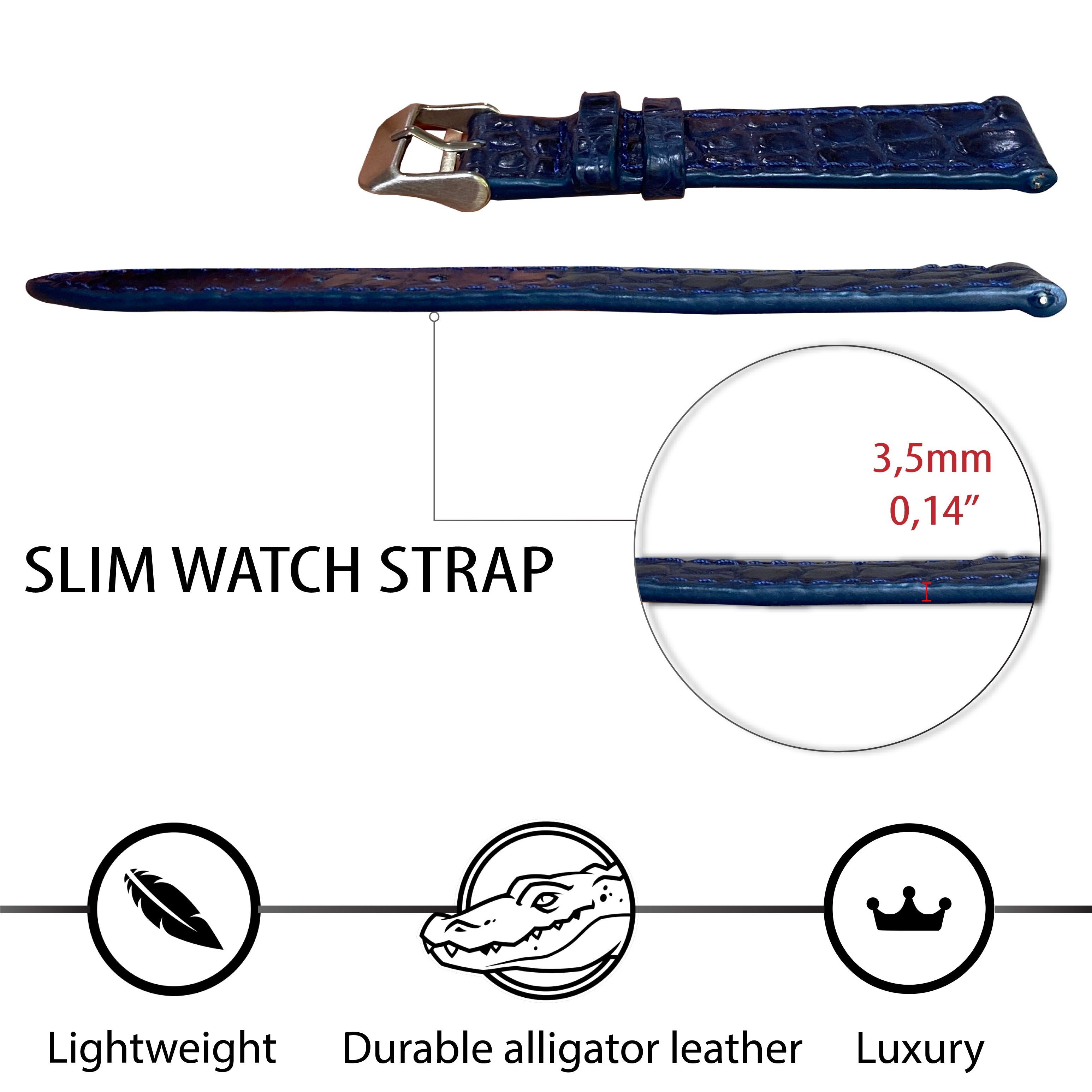 Navy Blue Flat Alligator Leather Watch Band For Men | No-Padding | DH-24 - Vinacreations