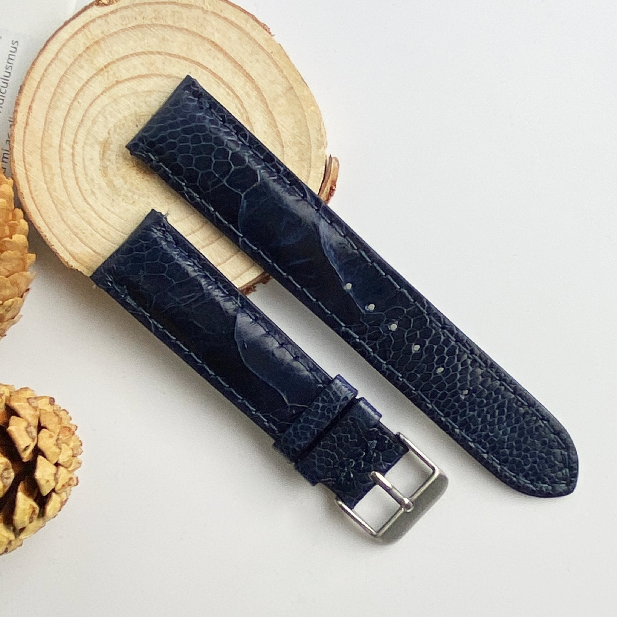 Navy blue Ostrich Leather Watch Strap Band | Men Quick Release Buckle Replacement Wristwatch Strap | DH-32 - Vinacreations