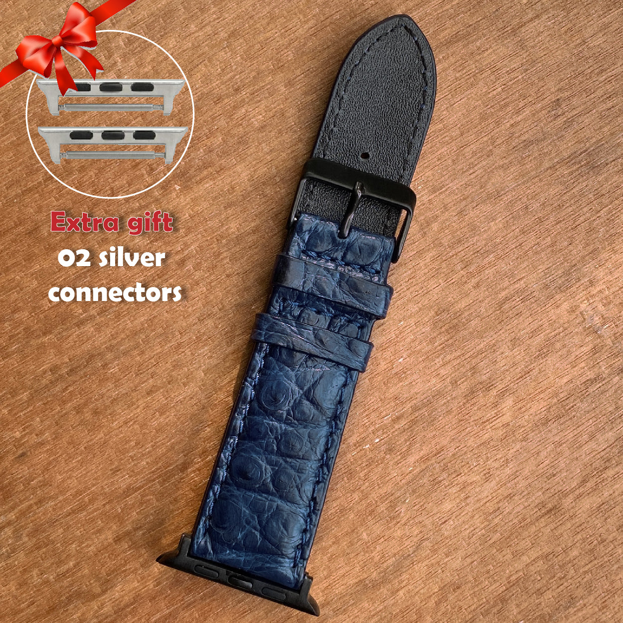 Navy Blue Alligator Leather Strap for Apple Watch
