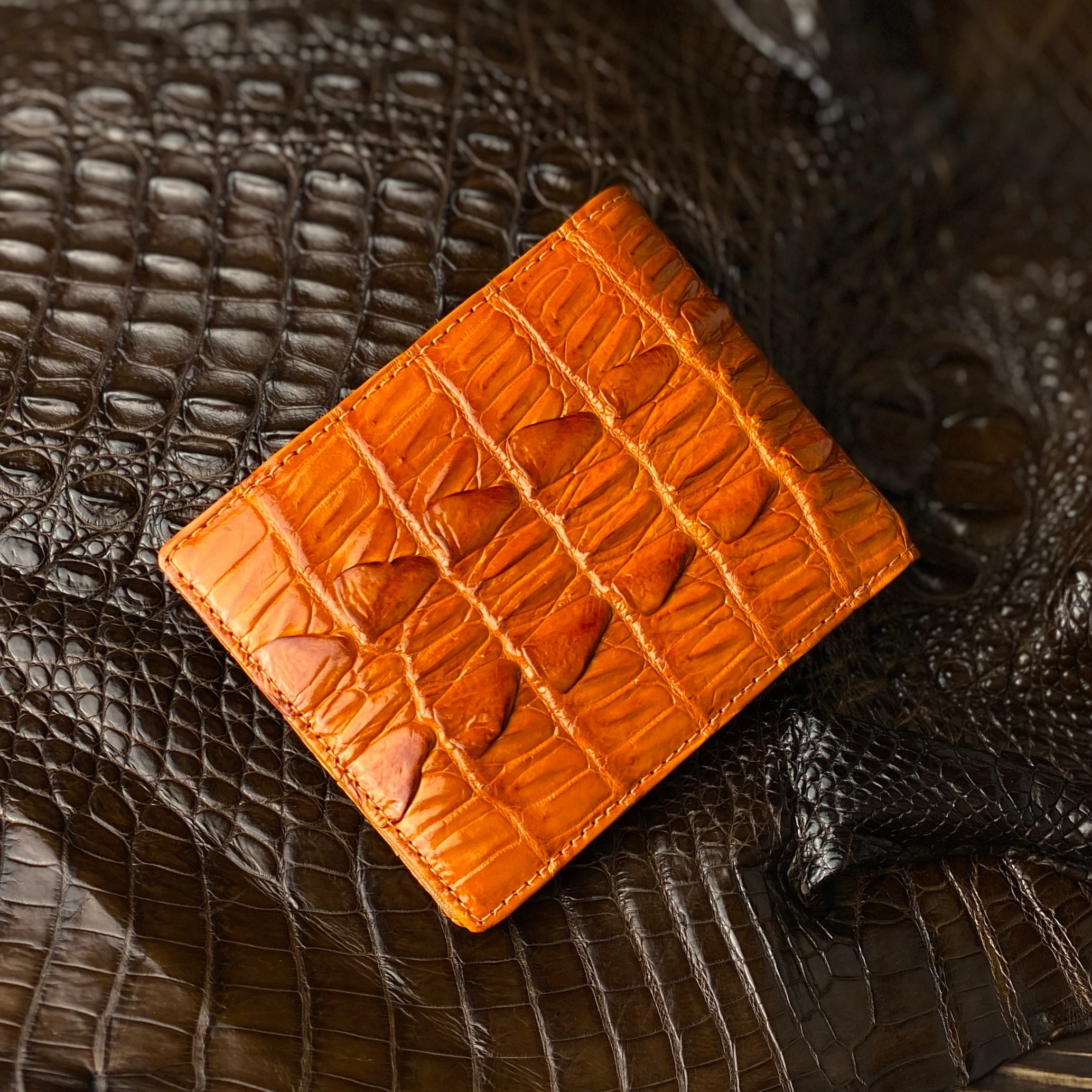 Orange Alligator Tail Leather Bifold Wallet For Men | Handmade Crocodile Wallet RFID Blocking | VINAM-105 - Vinacreations