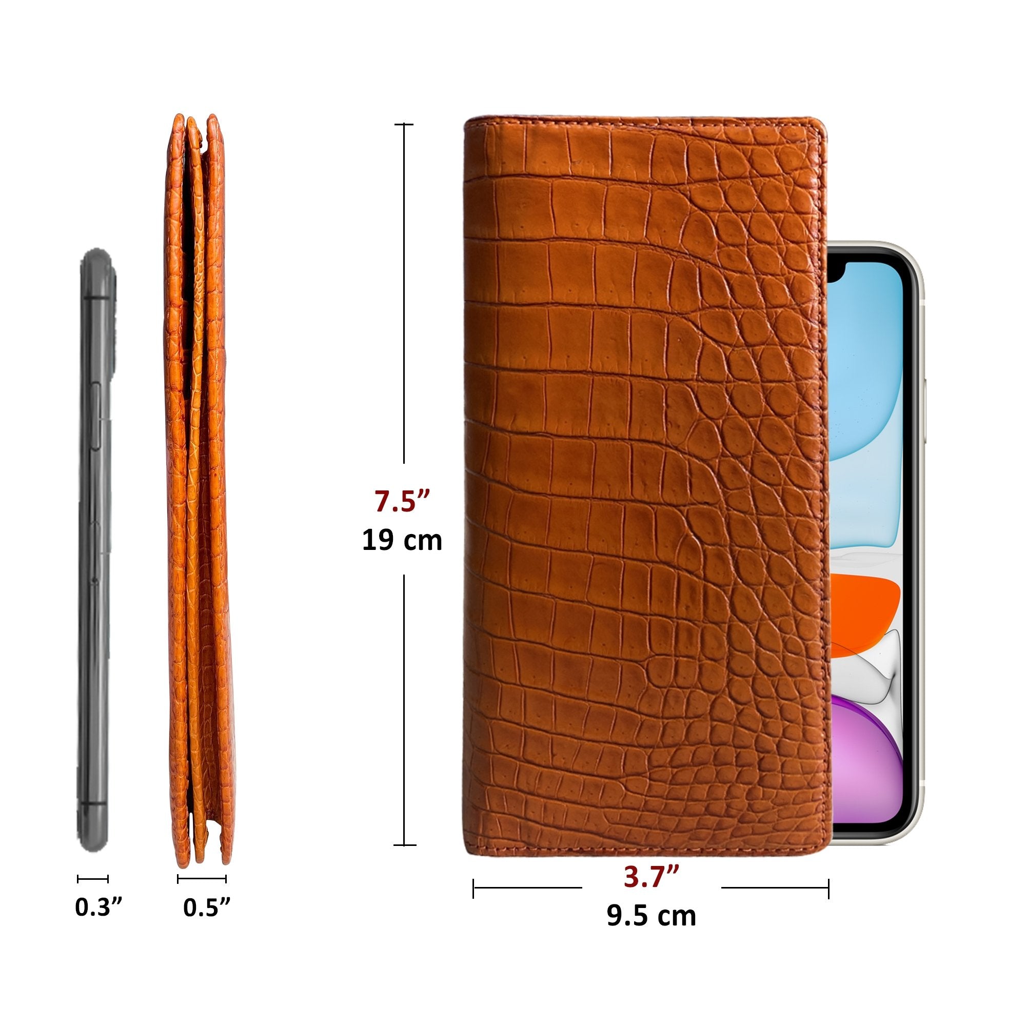 Orange Carrot Double Side Alligator Long Wallet For Men | Premium Crocodile Leather Checkbook RFID Blocking | LON153-CS - Vinacreations