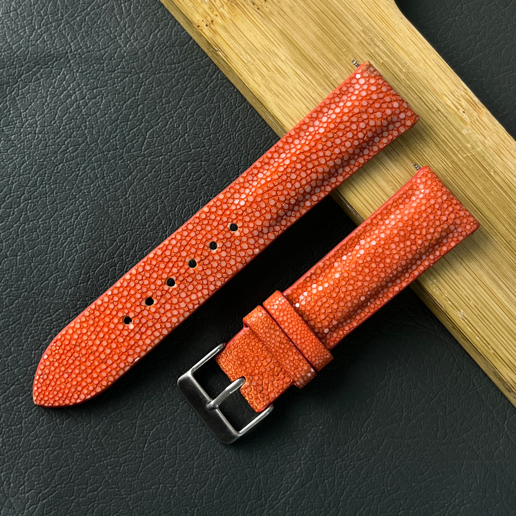 Orange Stingray Leather Watch Band