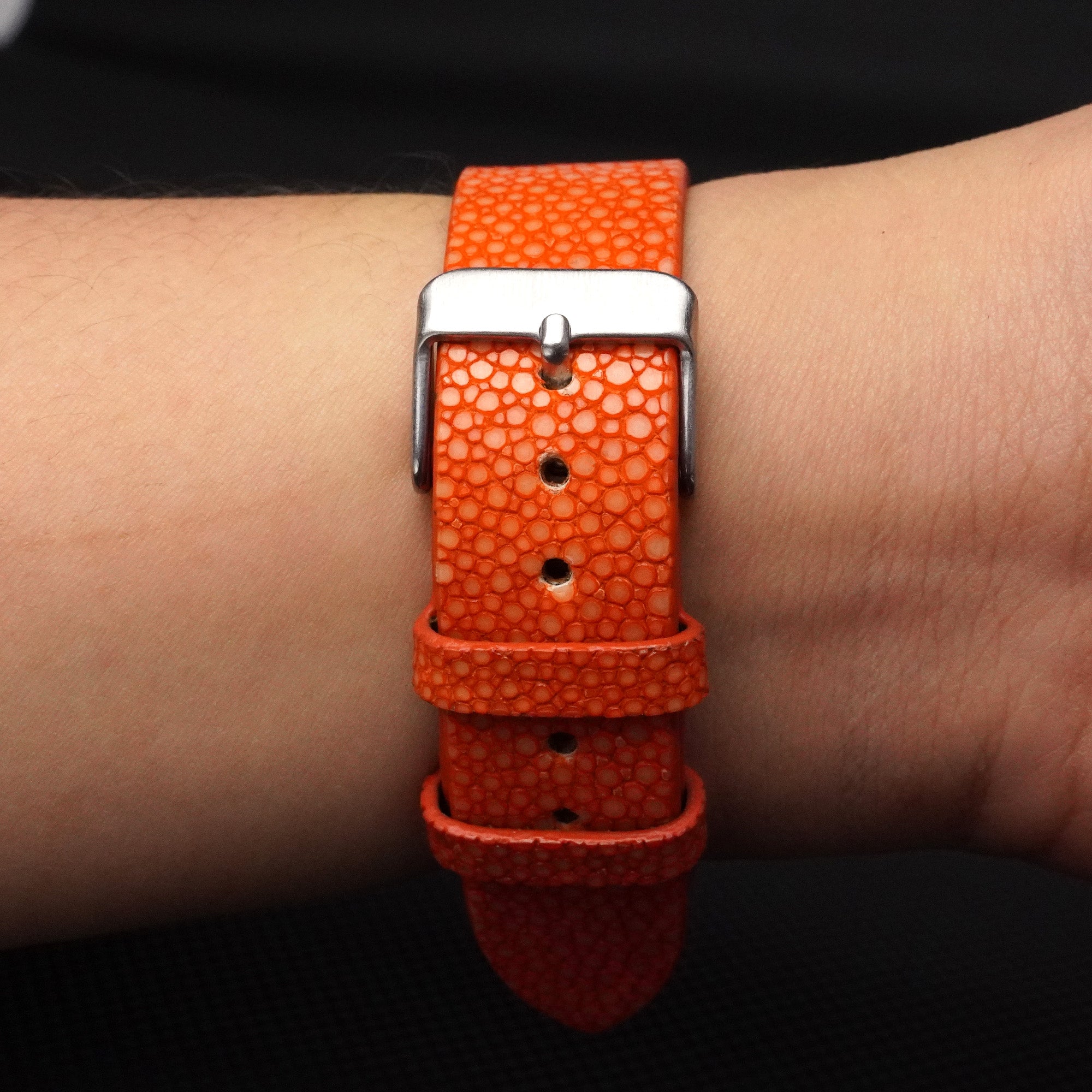 Flat Orange Stingray Leather Watch Band