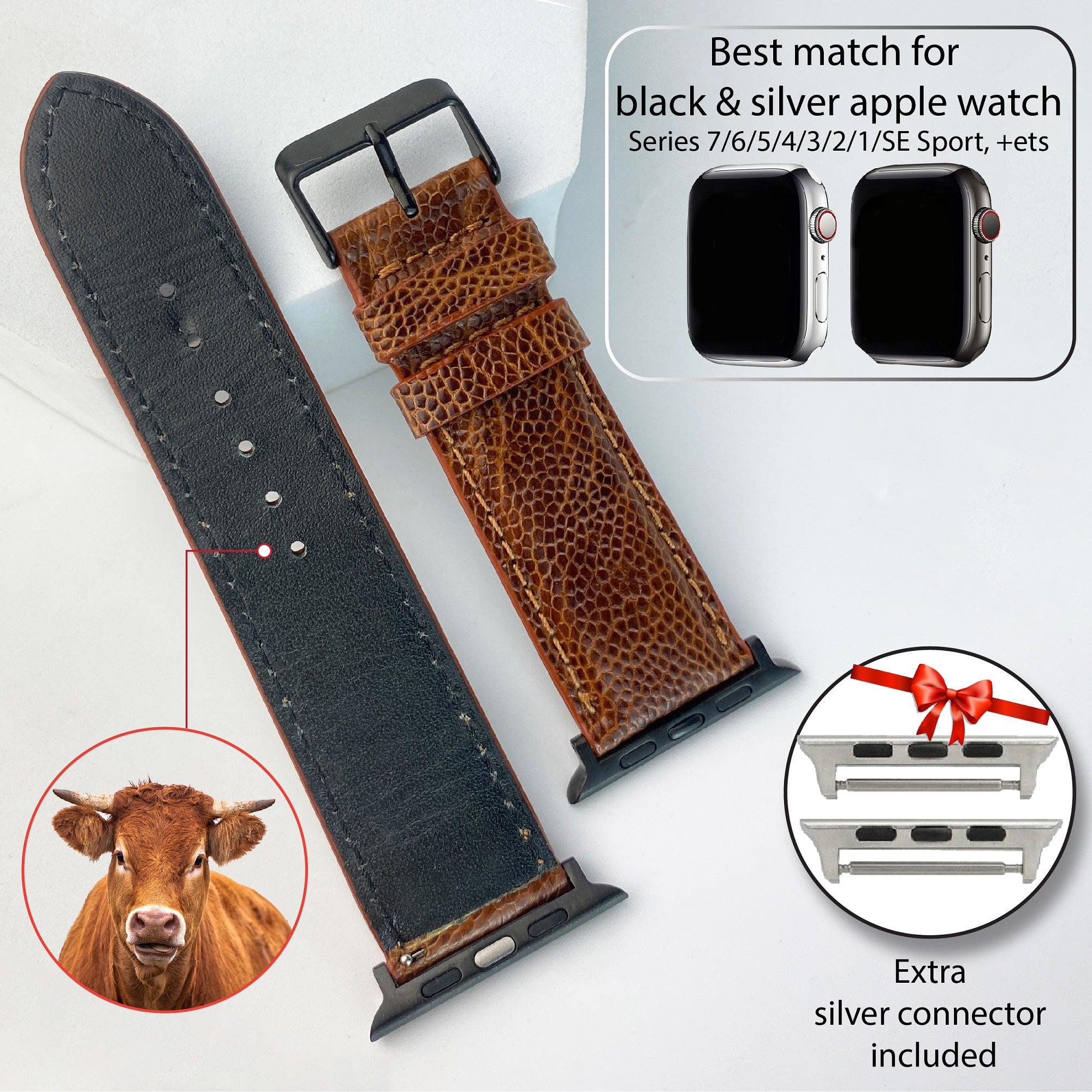 Brown Ostrich Leather Strap for Apple Watch 