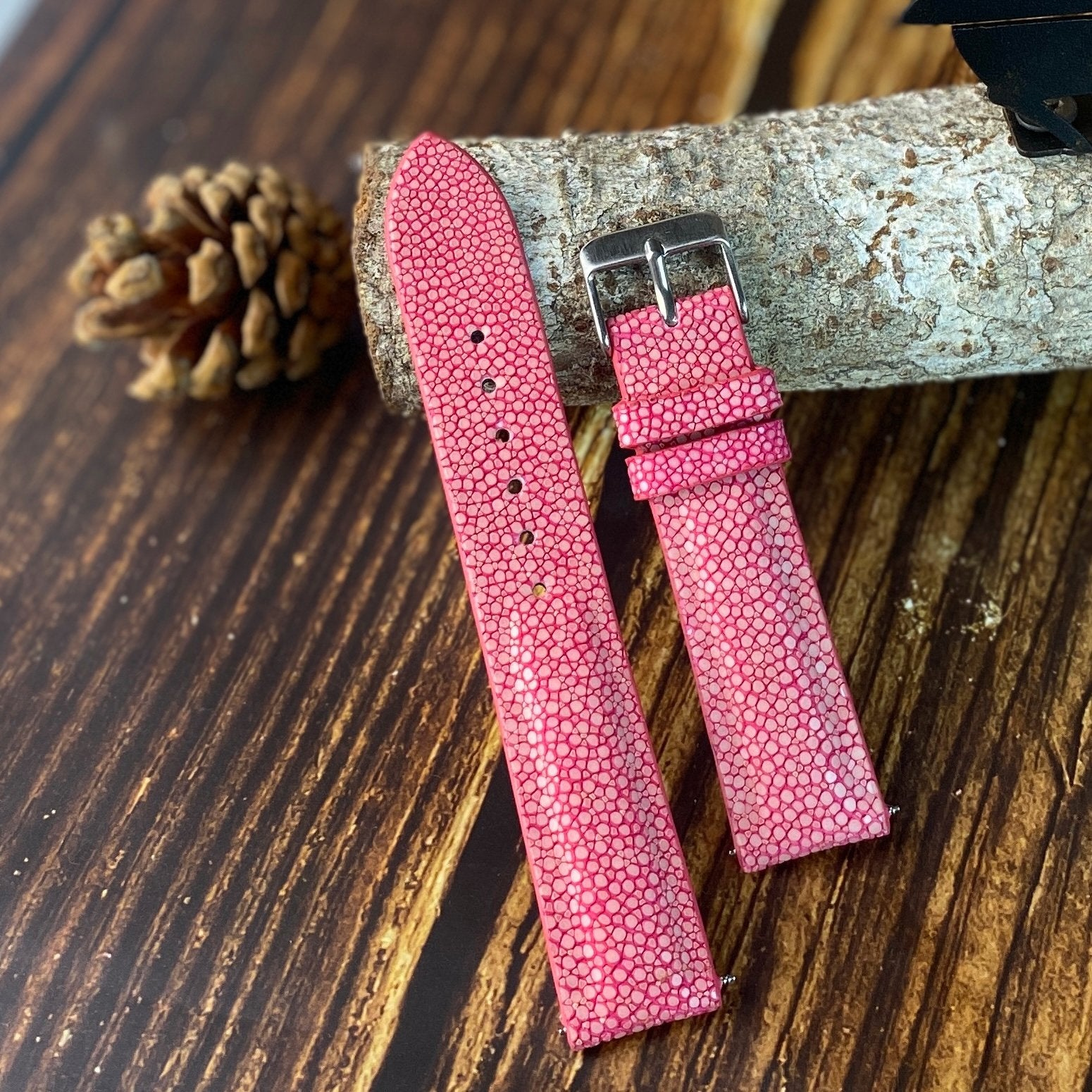 Pink Stingray Leather Watch Strap - Vinacreations