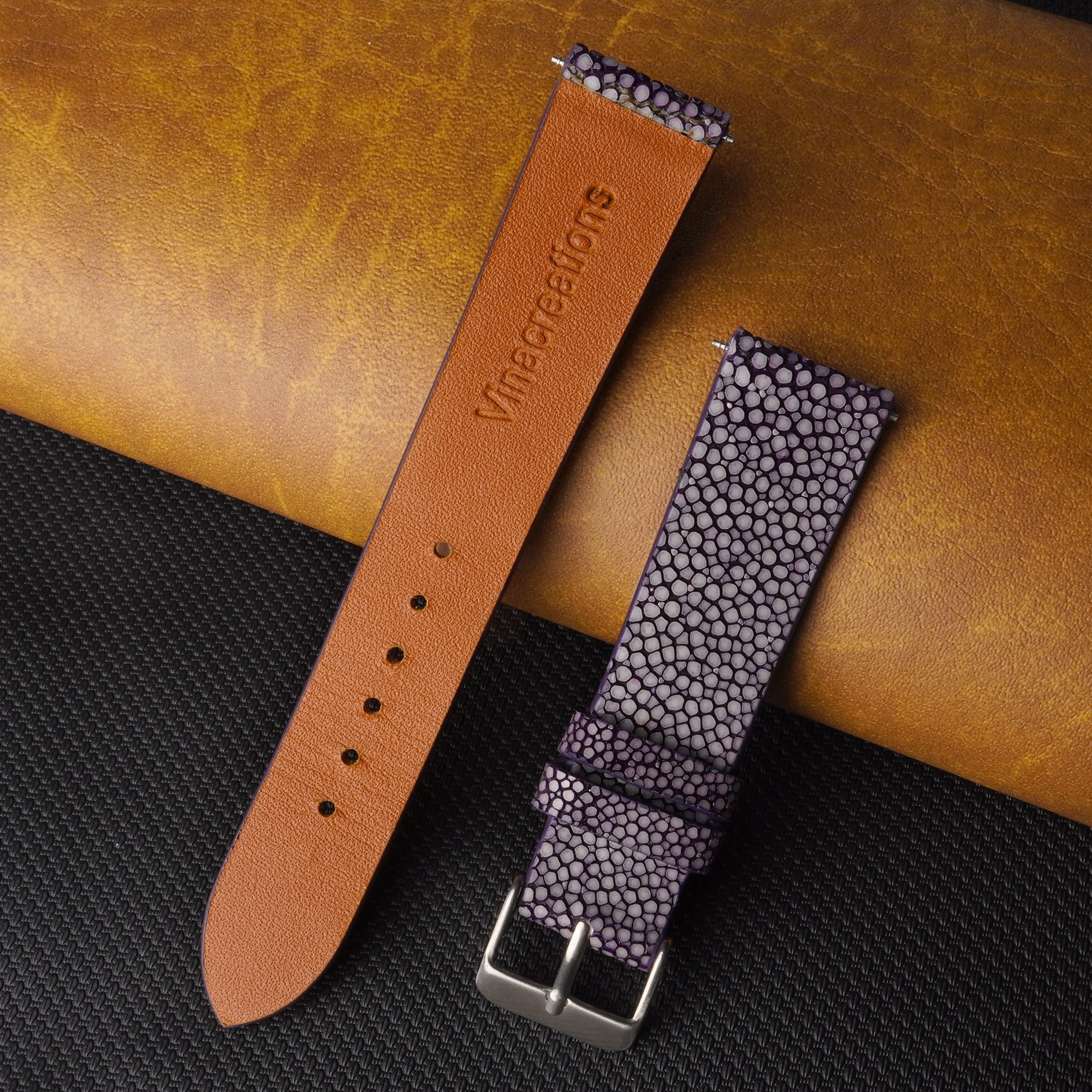 Flat Purple Stingray Leather Watch Band