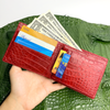 Red Double Side Alligator Hornback Leather Bifold Wallet For Men | Handmade Crocodile Wallet RFID Blocking | VINAM-102
