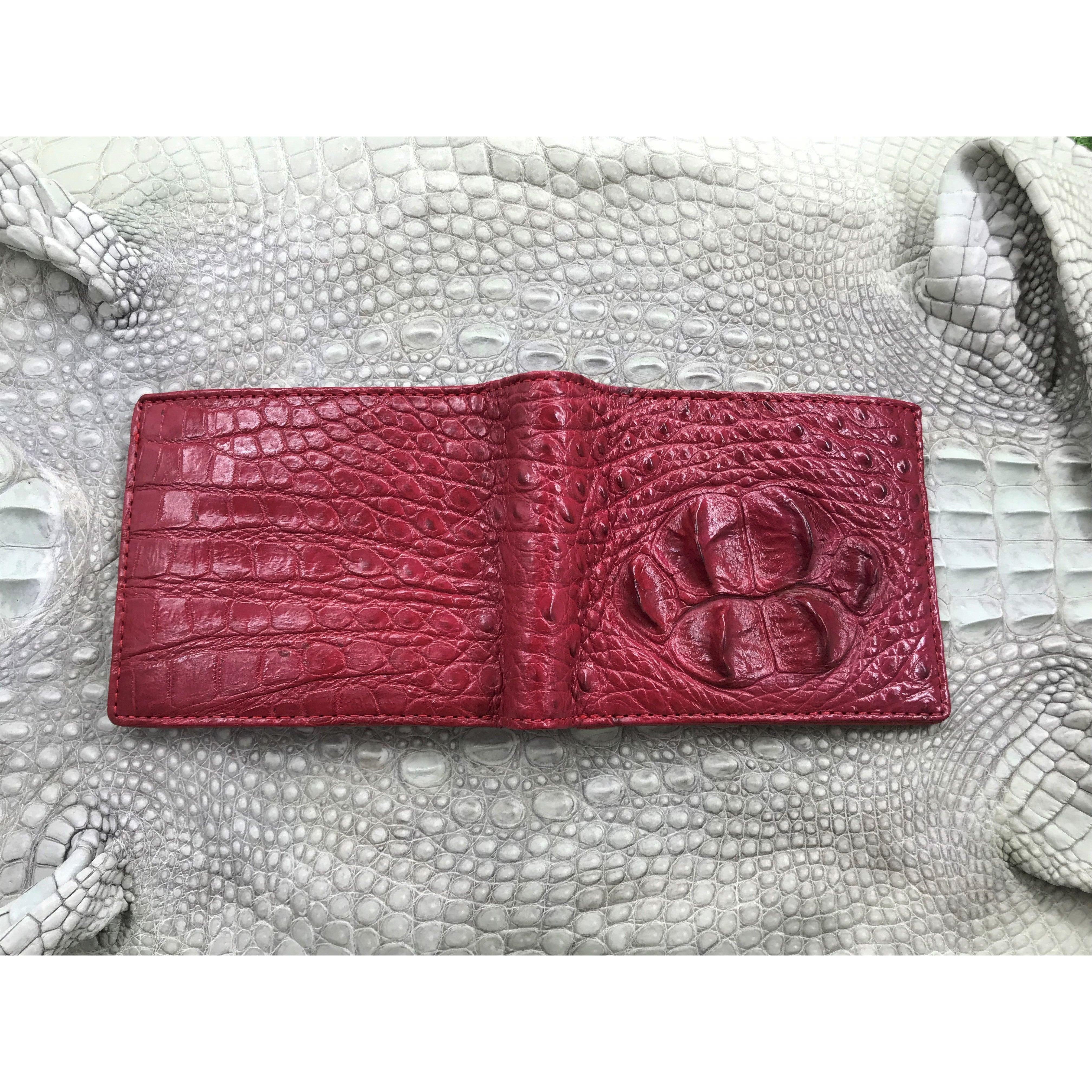 Red Burgundy Alligator Skin Bifold Wallet For Men | Handmade Crocodile Leather Wallet RFID Blocking | VL4537 - Vinacreations