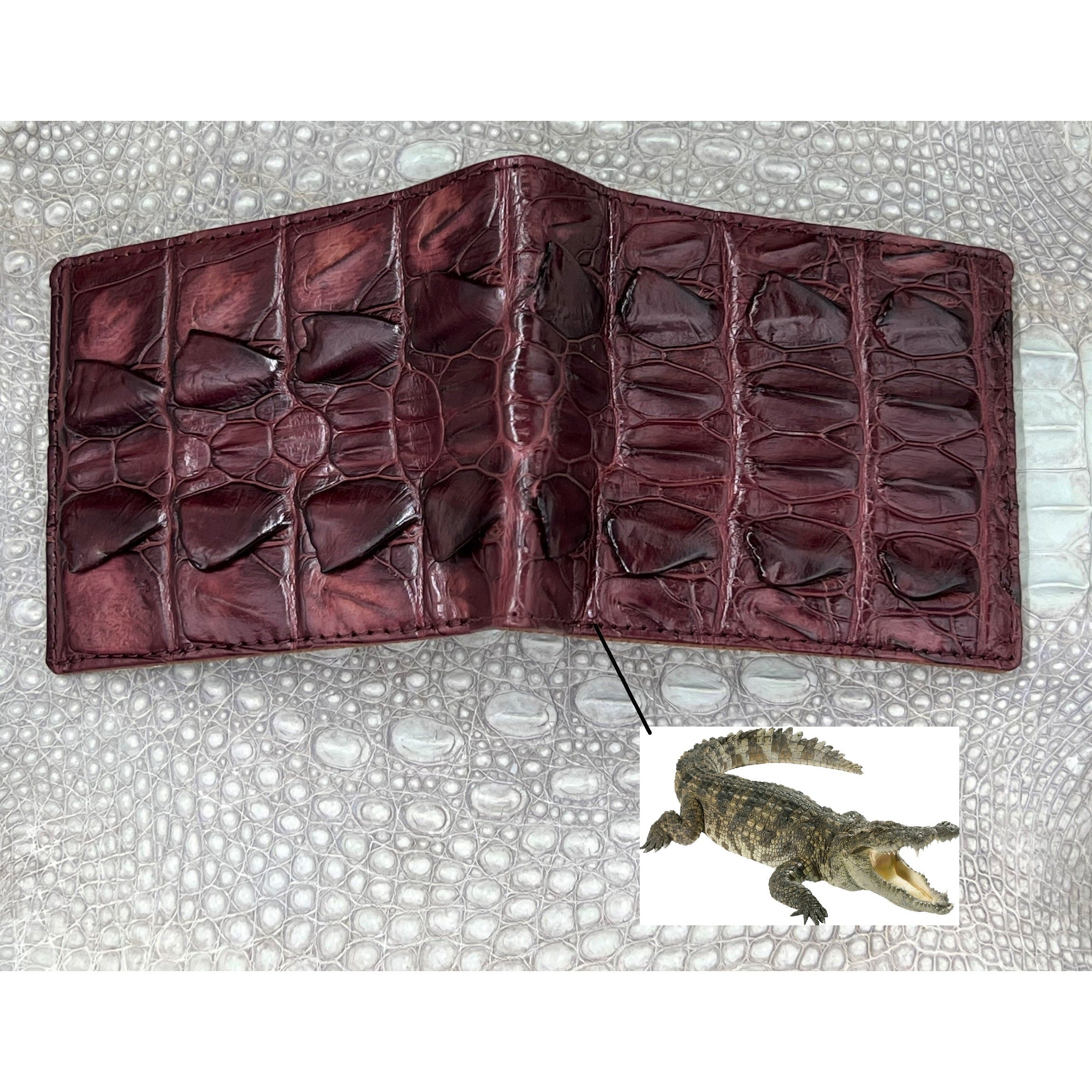 Red Burgundy Alligator Skin Bifold Wallet For Men | Handmade Crocodile Leather Wallet RFID Blocking | VL5521 - Vinacreations