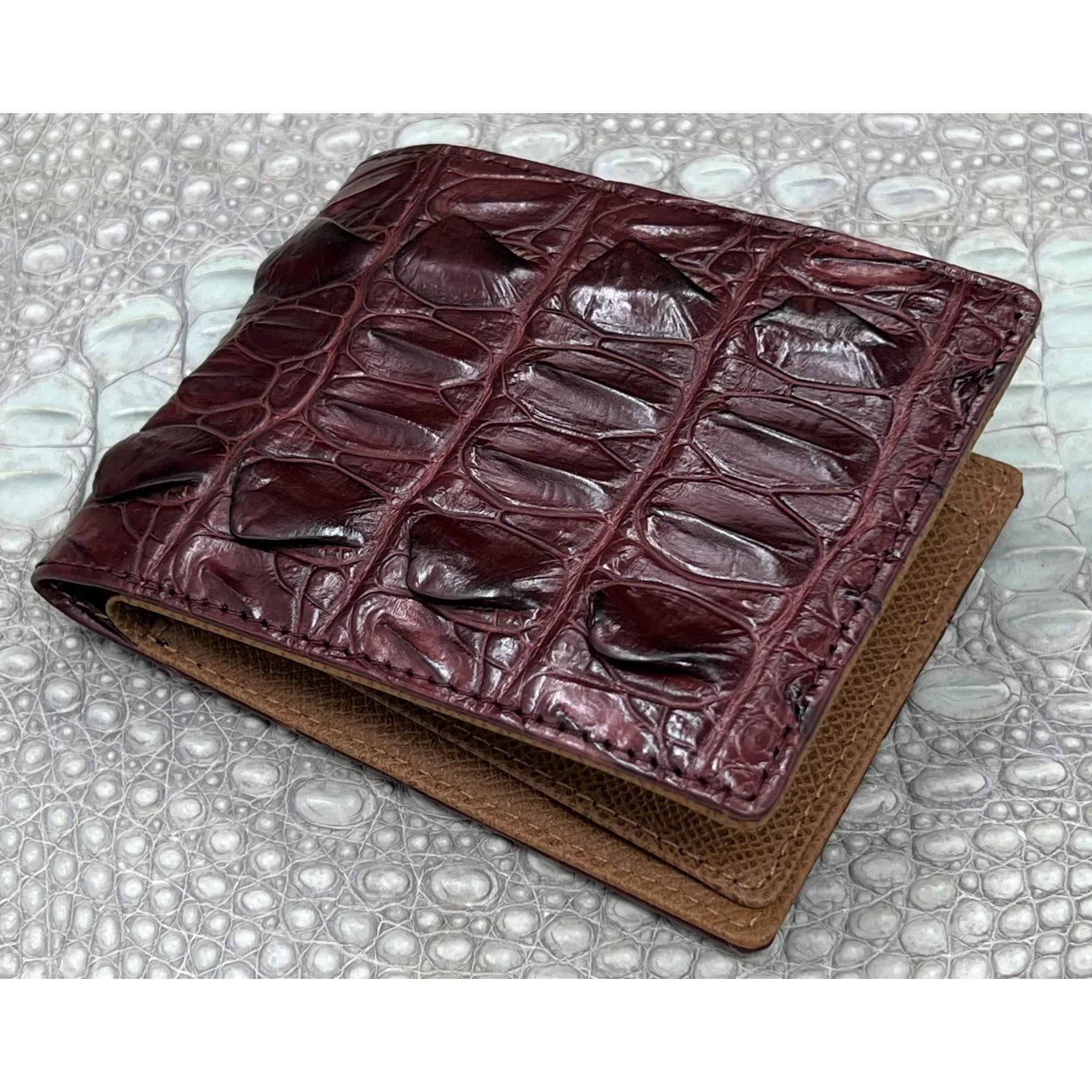 Red Burgundy Alligator Skin Bifold Wallet For Men | Handmade Crocodile Leather Wallet RFID Blocking | VL5521 - Vinacreations