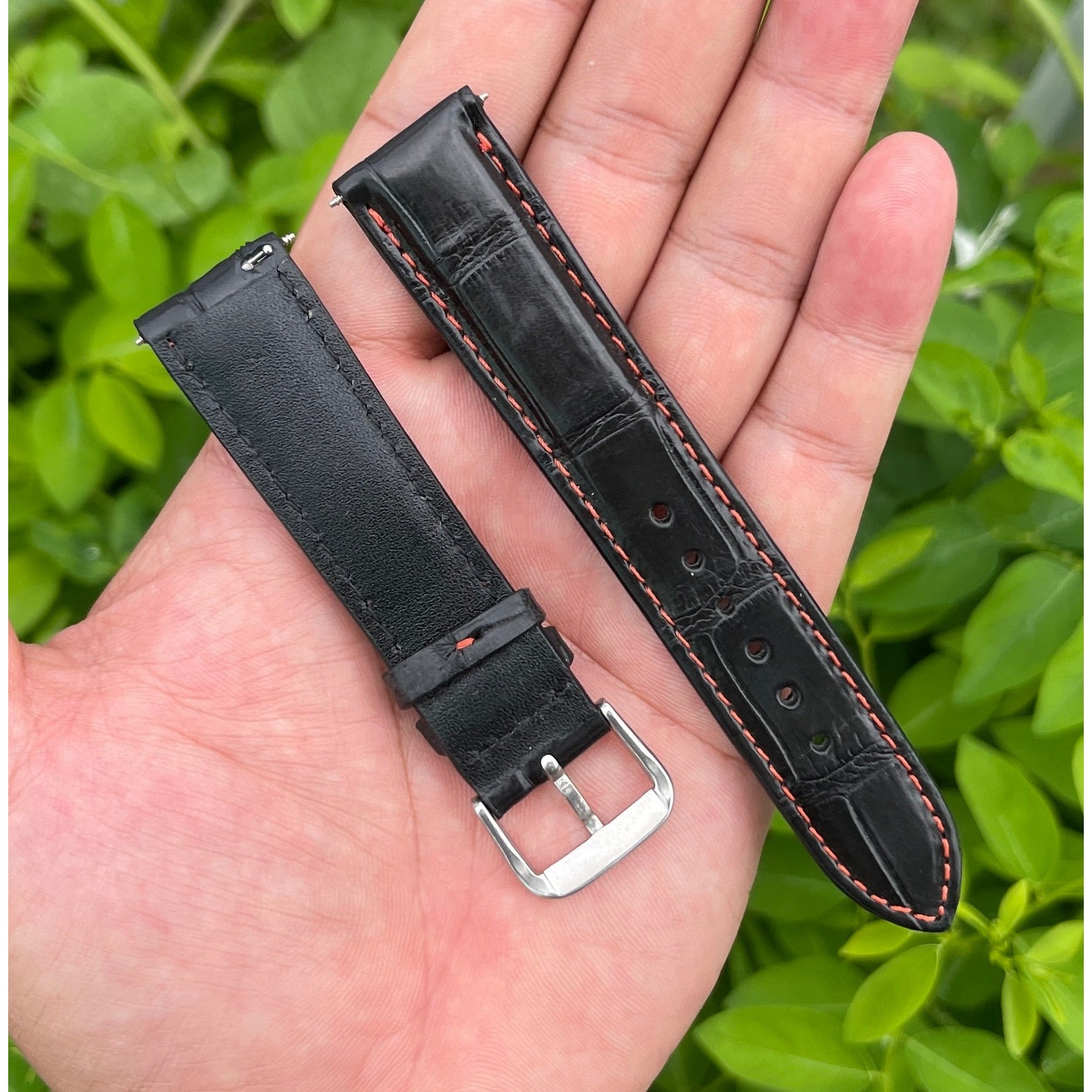 Red Hand Stitching Alligator Leather Watch Band | Handmade Crocodile Quick Release Replacement Wristwatch Strap | DH-15 - Vinacreations
