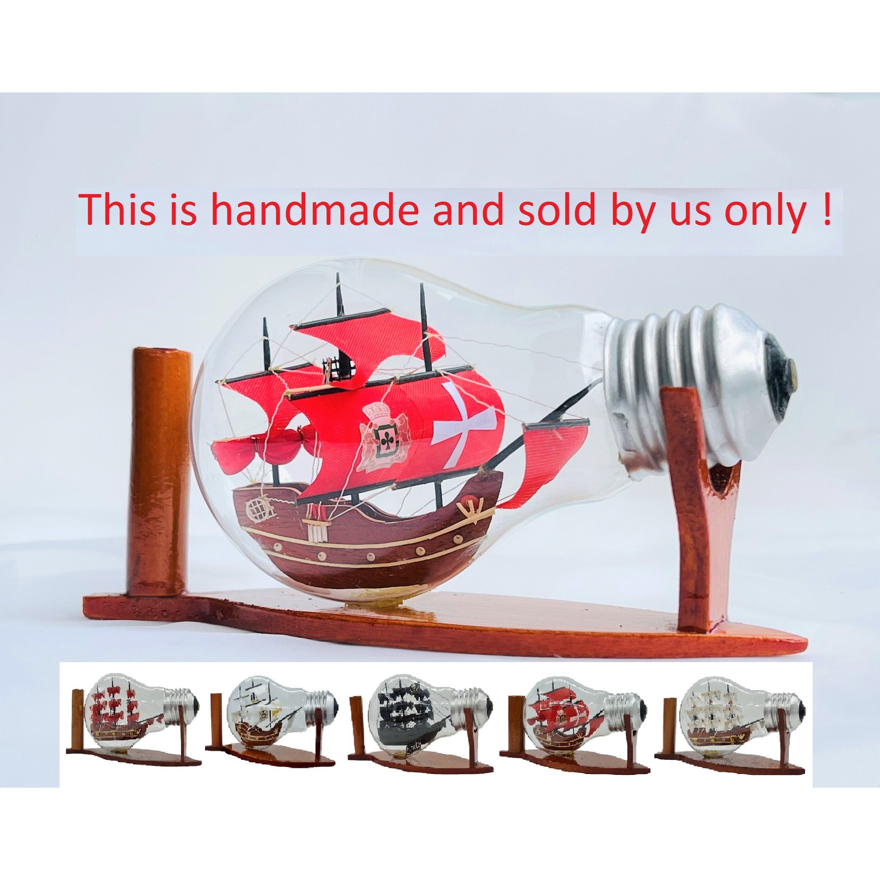 Red Santa Maria Ship In A Bottle Miniature Boat Nautical Home Decor - Vinacreations