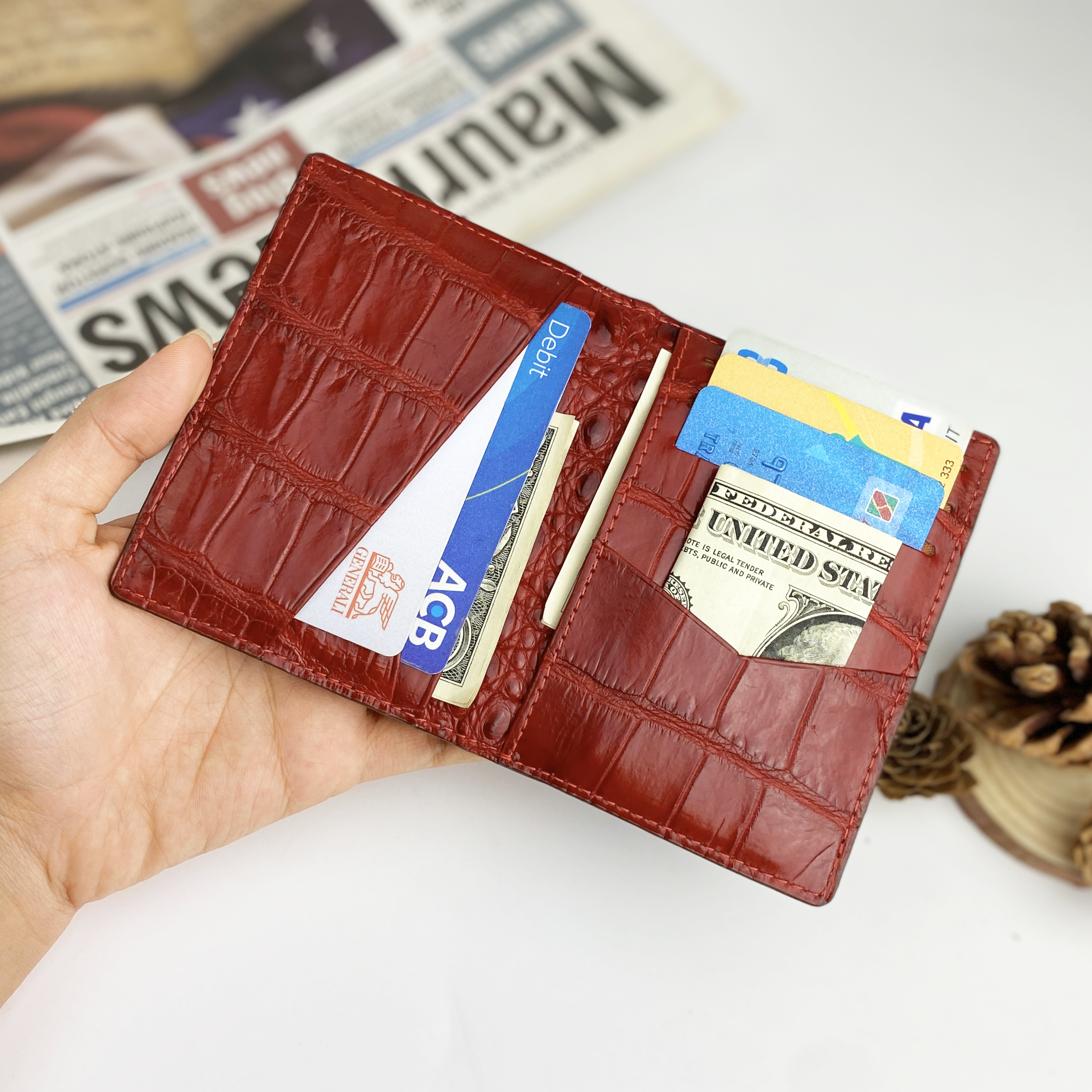 Brown & Red Double Side Alligator Leather Credit Card Holder | RFID Blocking | CARD-32