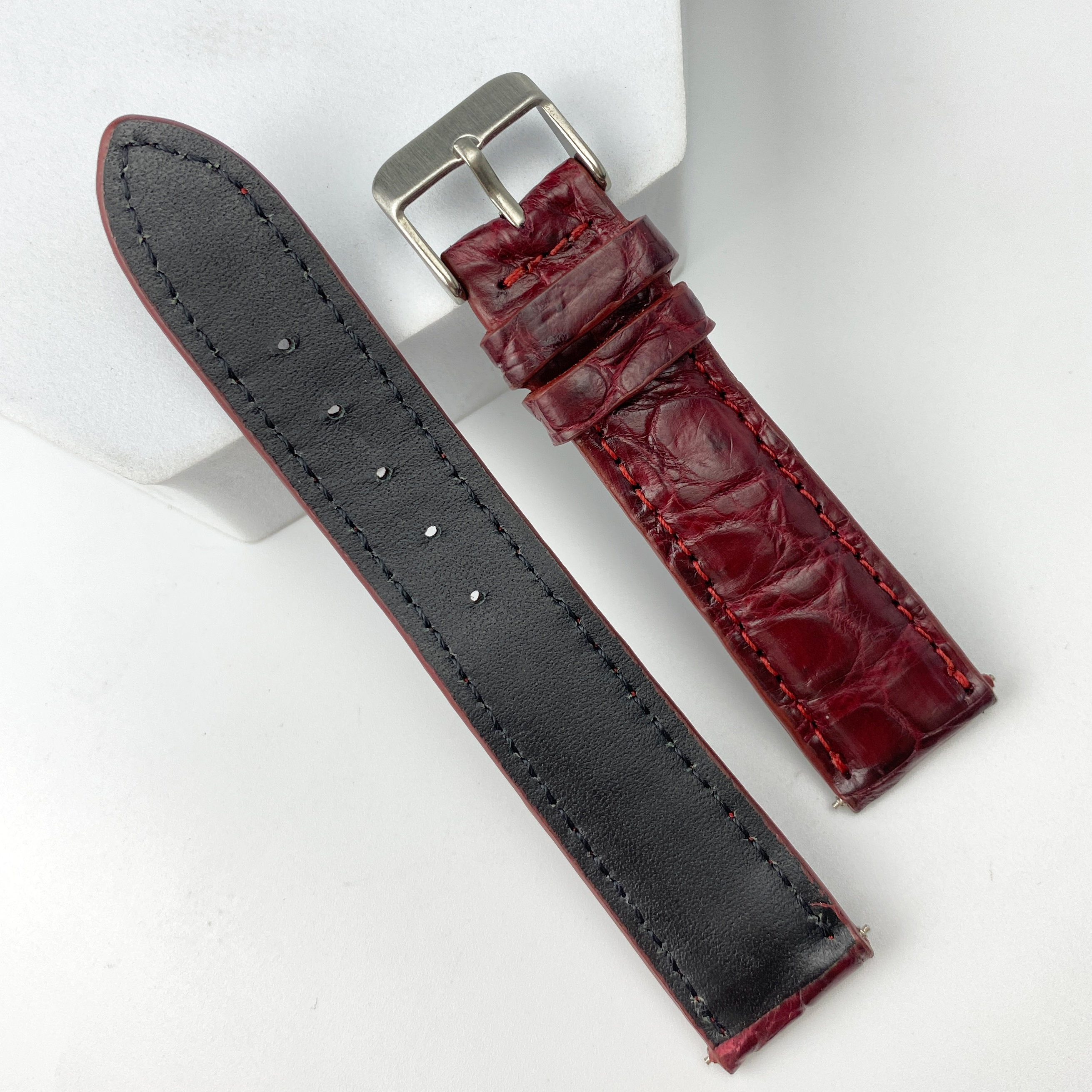 burgundy alligator leather watch band