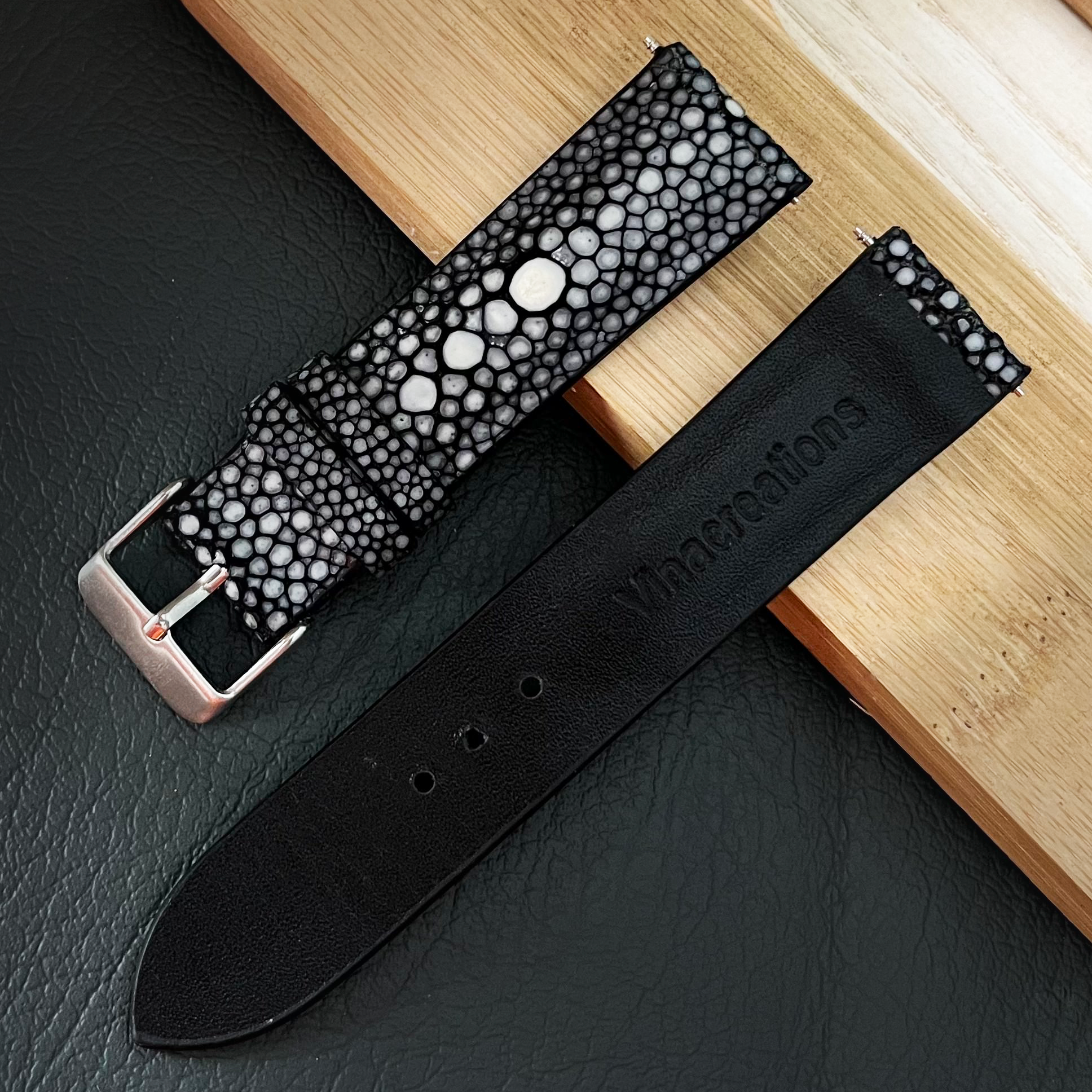 Genuine Black Pearl Stingray Leather Watch Band
