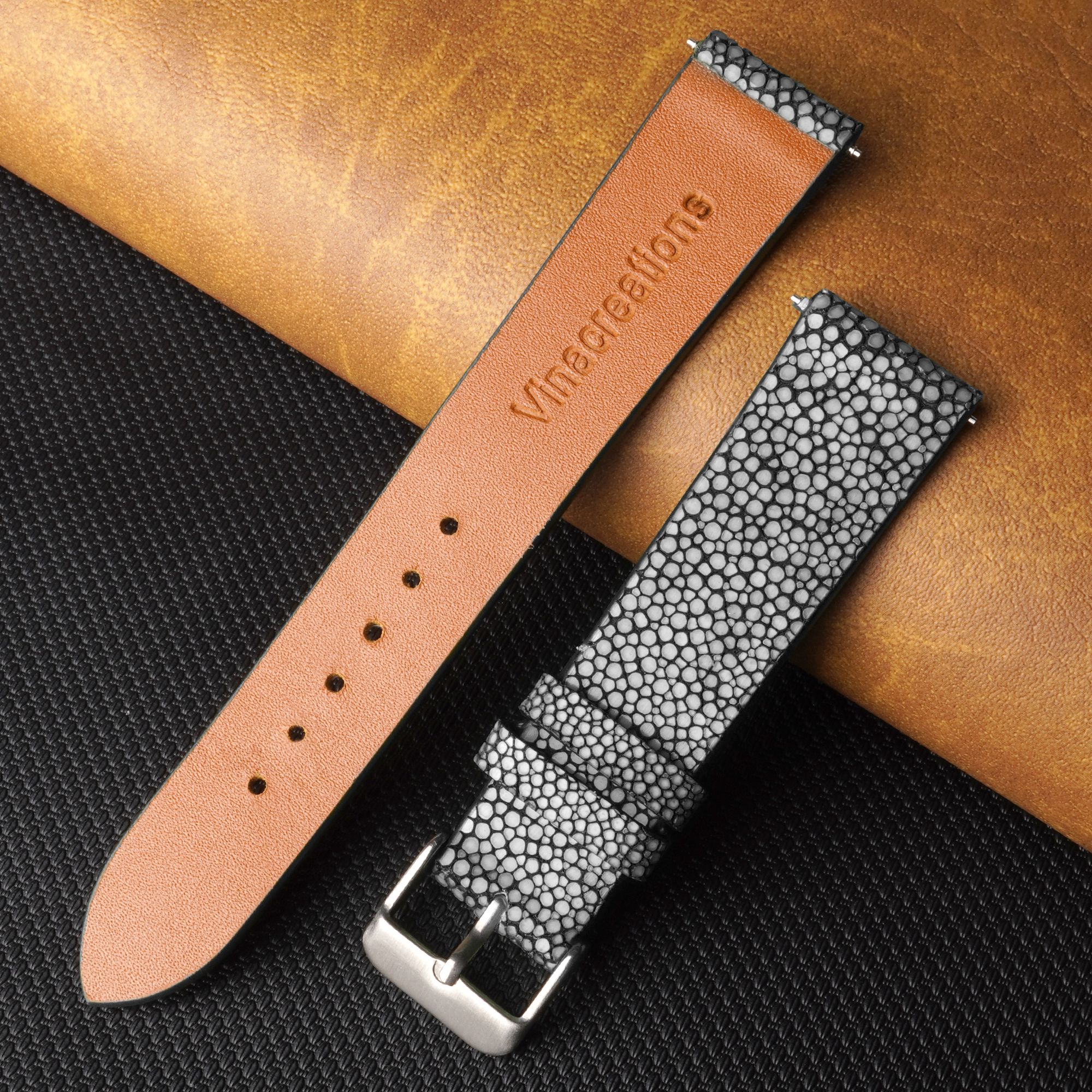 Flat Black Stingray Leather Watch Band