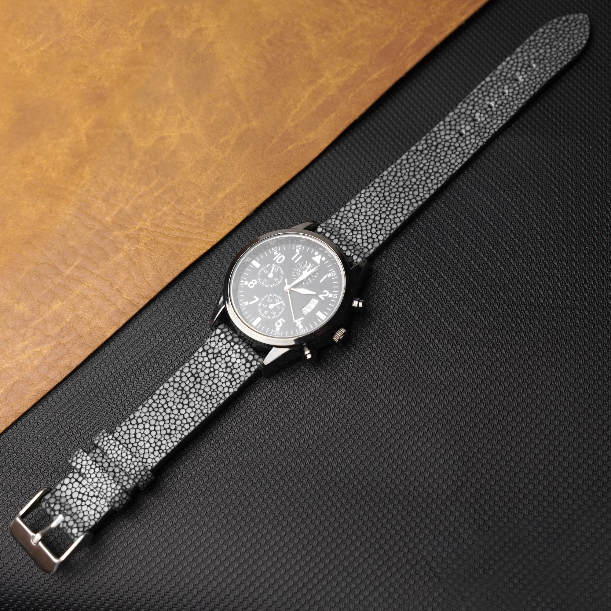 Flat Black Stingray Leather Watch Band