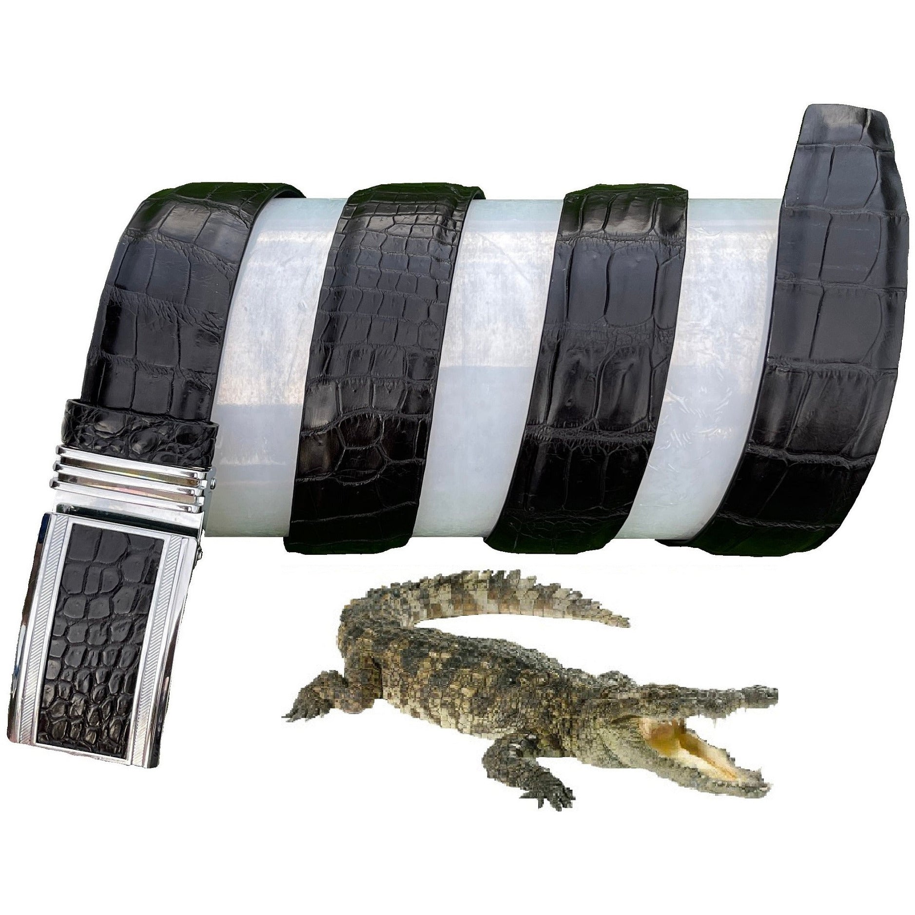 Vintage Black Alligator Belt For Men With Automatic Buckle | BE-BLA-01 - Vinacreations