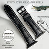 White Hand Stitching Black Alligator Leather Watch Band Compatible with Apple Watch IWatch Series 7 6 5 4 3 2 1 | AW-154 - Vinacreations