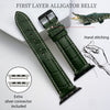 Load image into Gallery viewer, White Hand Stitching Green Alligator Leather Watch Band Compatible with Apple Watch IWatch Series 7 6 5 4 3 2 1 | AW-158 - Vinacreations