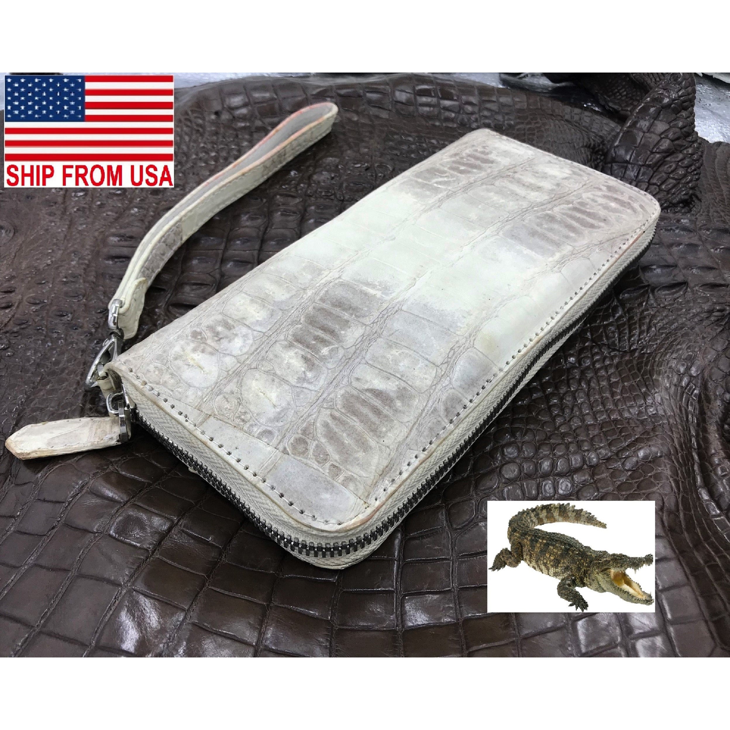 White Women's Long Purse Wallet Alligator Leather Clutch Large Capacity Luxury Ladies Crocodile Wristlet Organizer RFID Blocking Wallet VINU-10 - Vinacreations
