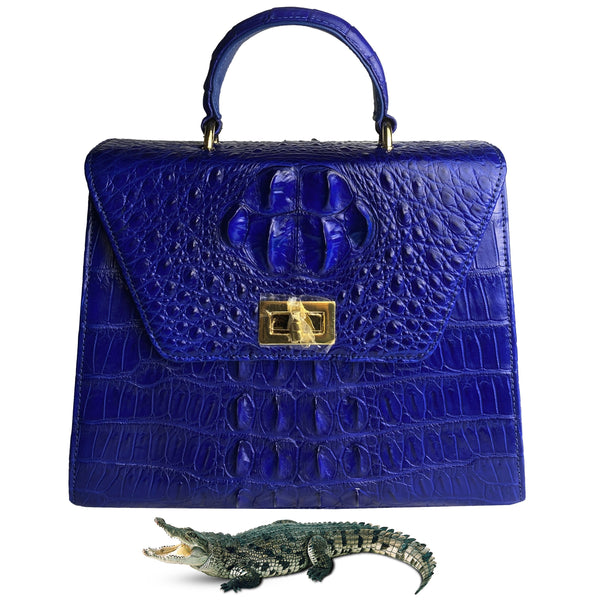 Blue Crossbody Crocodile Embossed Leather Messenger Bag – SQ Craft