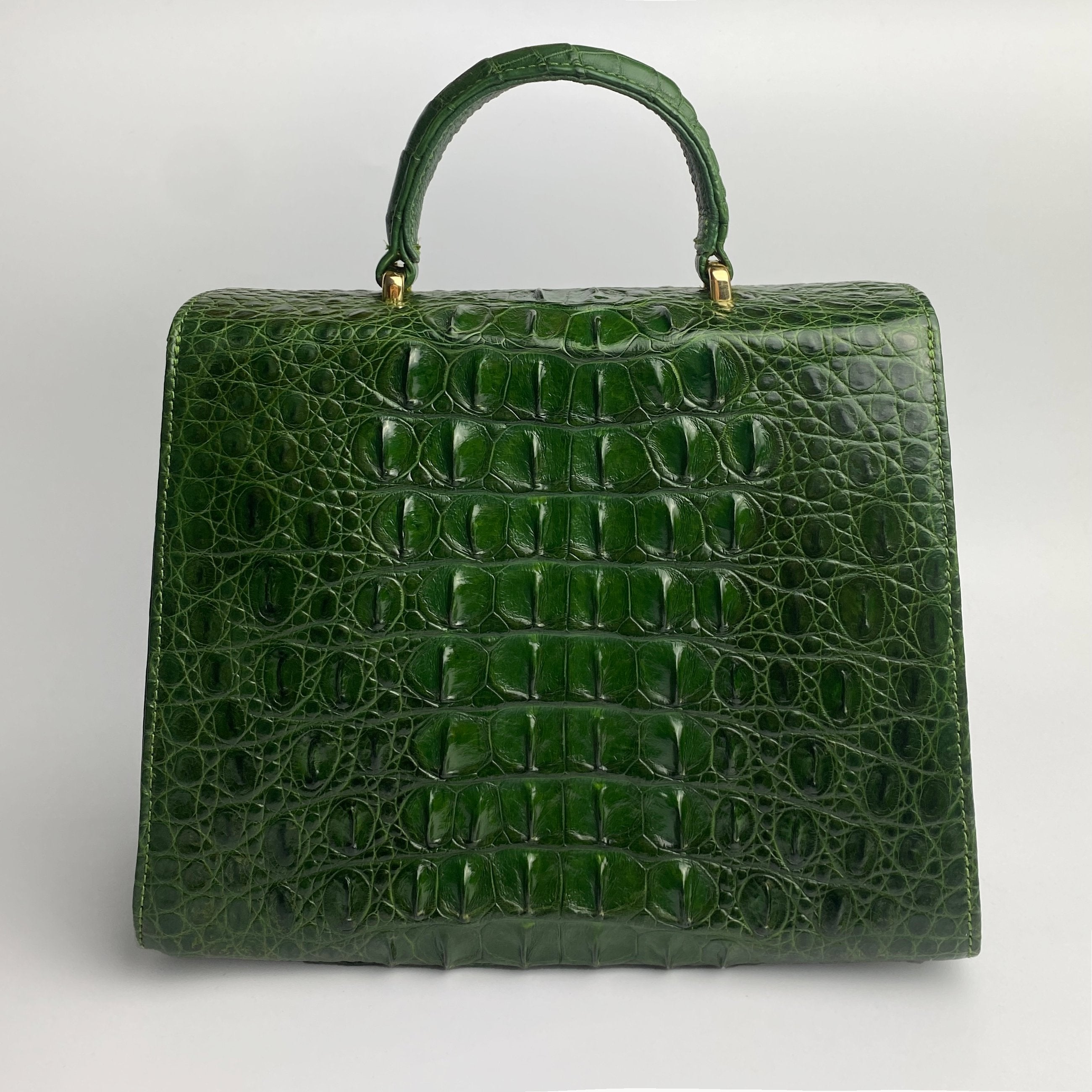 Women Crocodile Handbags Top Handle Alligator Leather Shoulder Messenger Bag Lady Fashion Daily Totes - Green - Vinacreations