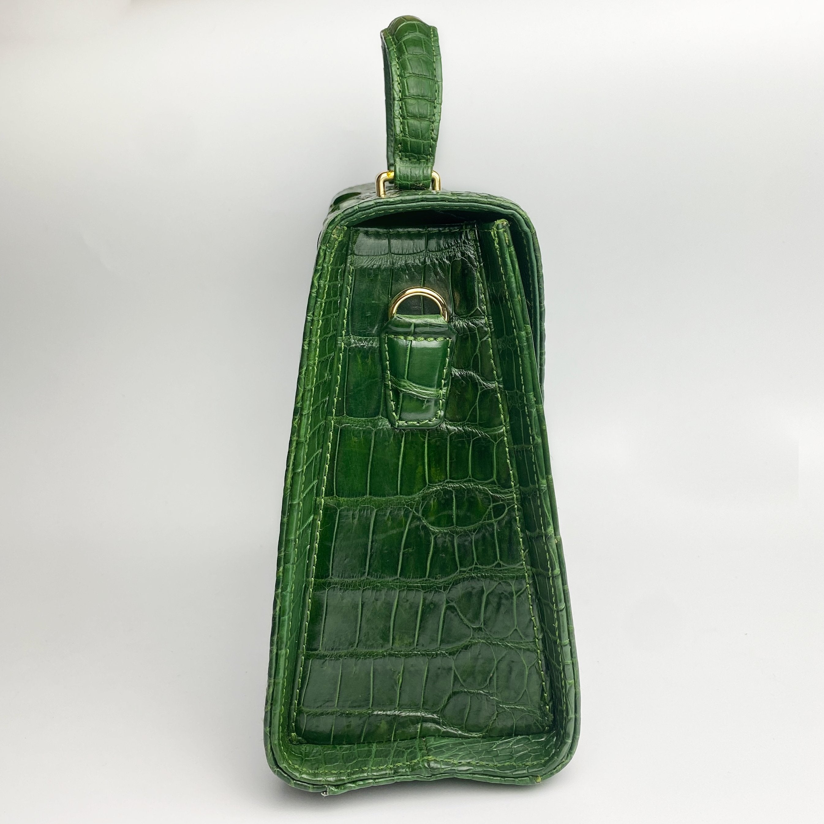 Women Crocodile Handbags Top Handle Alligator Leather Shoulder Messenger Bag Lady Fashion Daily Totes - Green - Vinacreations