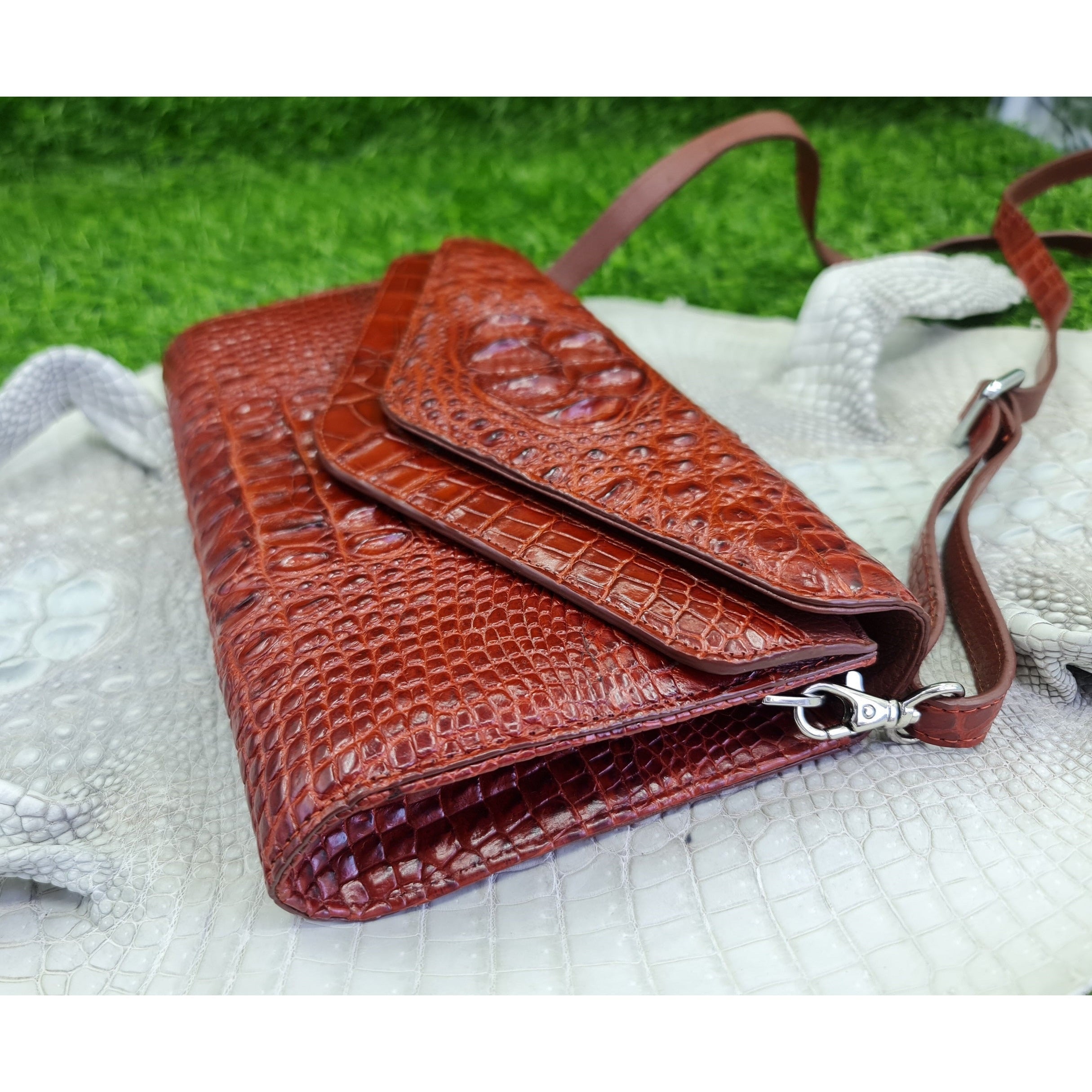 Womens Leather Alligator Handbag Handmade Luxury Leather Bag - Work Bag Women - Brown Leather Satchel Purse XACH-08 - Vinacreations