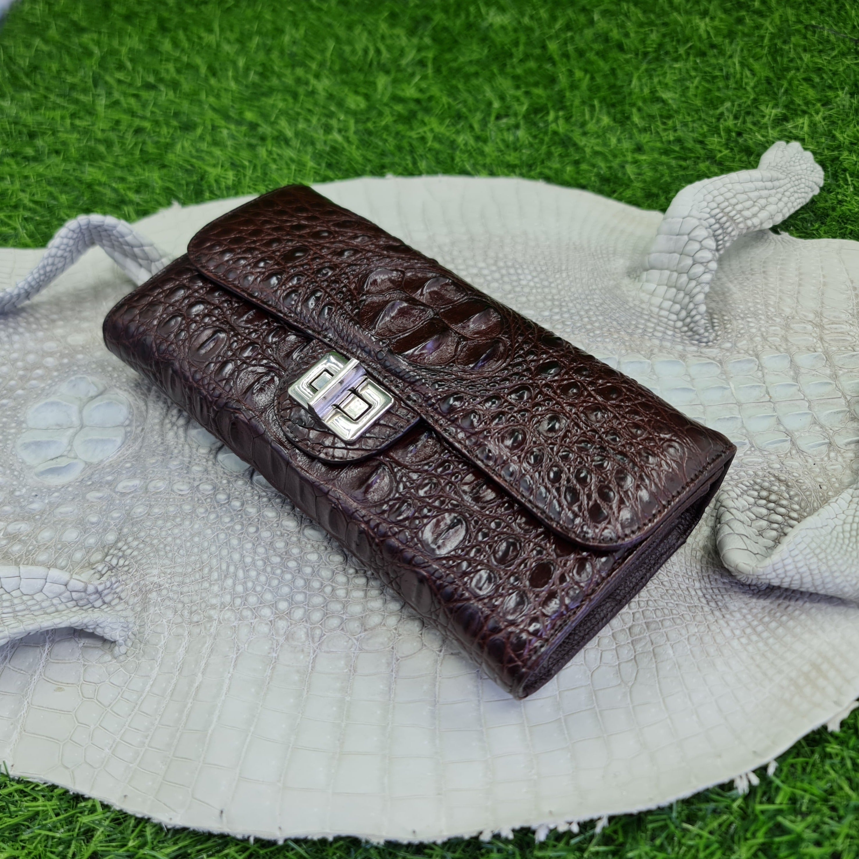 Womens Leather Alligator Handbag Handmade Luxury Leather Bag - Work Bag Women - Brown Leather Satchel Purse XACH-10 - Vinacreations