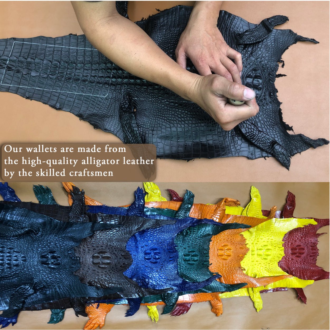 Yellow Double Side Alligator Hornback Leather Bifold Wallet For Men | Handmade Crocodile Wallet RFID Blocking | VINAM-108 - Vinacreations